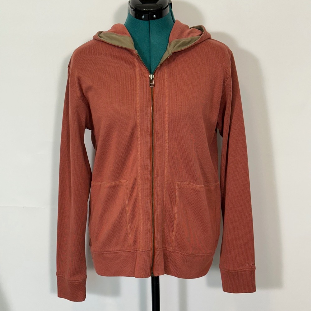 Patagonia Hoodie Full Zip Ribbed Knit Size M Orange Cotton Blend Outdoor Casual